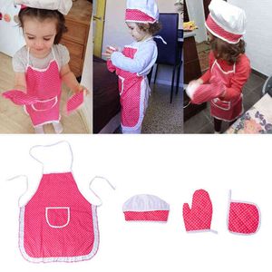 4 stks Kinderen Koken Schort Handschoenen Hoed Set Roze Pasen Halloween Kind Chef Keuken Bakken Play Dress Up Y220426