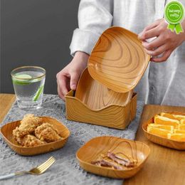 4 pièces assiette de cuisine Grain de bois en plastique carré fruits secs gâteau Snack plateau Snack vaisselle cuisine bol plat vaisselle