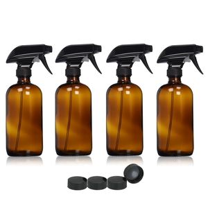 4 pcs Grand 16 oz 500 ml Vide Verre Ambre Bouteille Conteneurs w / noir spray pour les huiles essentielles de nettoyage aromathérapie