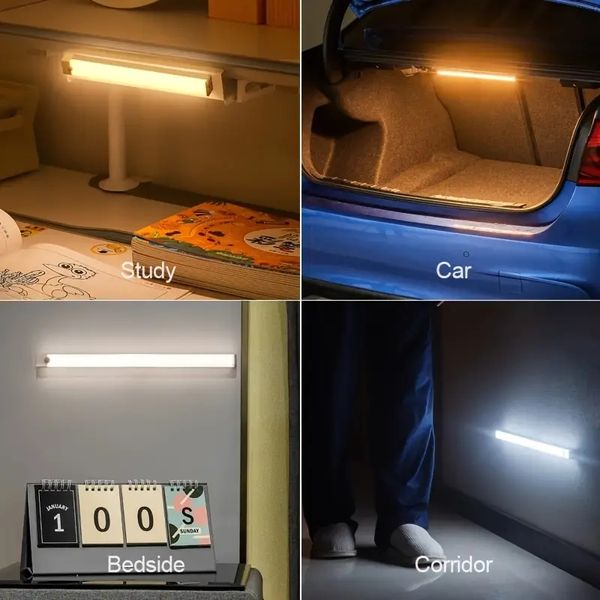 1 lampe d'armoire à détecteur de mouvement LED, lumière sous le comptoir, veilleuse de cuisine magnétique sans fil rechargeable par USB, lumière alimentée par batterie, lumière chaude