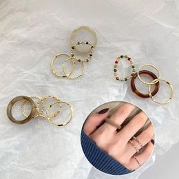4 pièces léopard Vintage coloré acétate résine perle anneau doux tempérament rond bagues femmes filles délicat bijoux cadeau