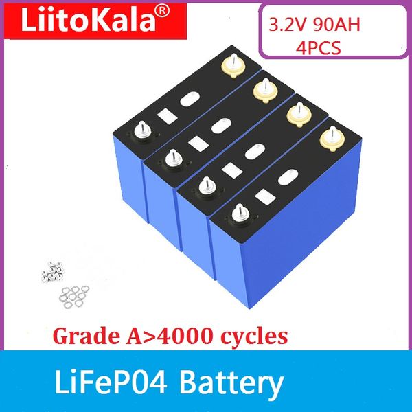 4 pièces LiitoKala lifepo4 batterie 3.2V 90Ah 105Ah pour 12V 24V voiture électrique chariot de golf extérieur solaire rechargeable