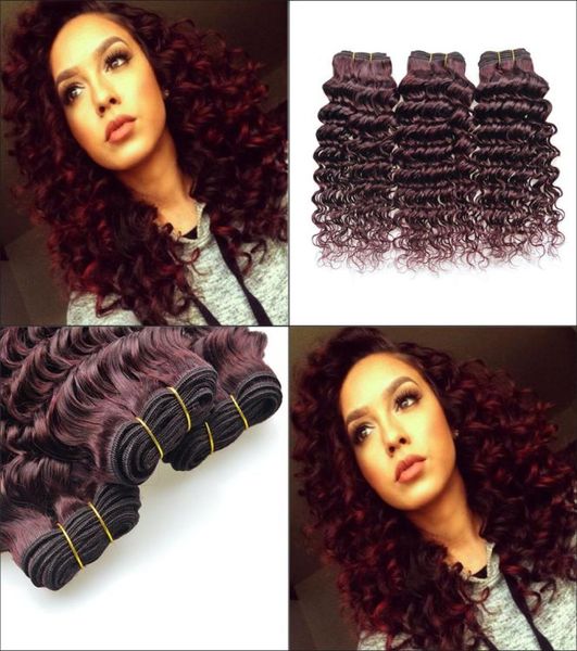 4Pcs / lot 100g Brésilien Vague Profonde Rouge Extensions de Cheveux Humains Bourgogne Bouclés Cheveux Tisse 99J Rouge Couleur Bouclés Hair5819368