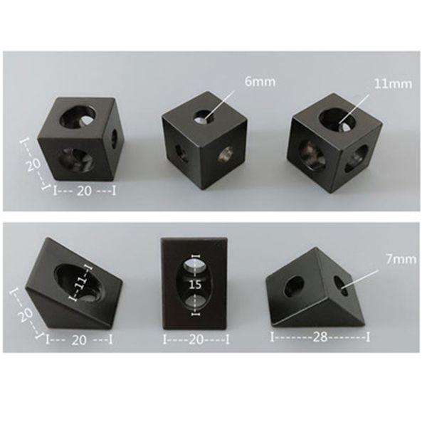 4pcs/lote 2020 Bloque de aluminio Cubo Prism Regulador de la rueda Regulador V-Slot V-Slot Tres vías Angulgo de 90 grados