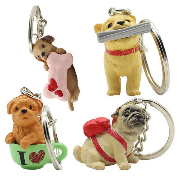 4 pièces/lot 3d amoureux des chiens de compagnie Animal porte-clés chien sac breloques porte-clés bijoux de mode nouveau porte-clés chaîne porte-clés