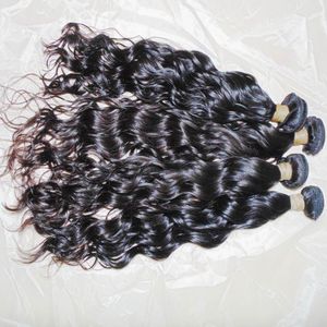 4 stks / partij 8A Indian Raw Virgin Haar Water Golvend Natuurlijke Zwarte Kleur 100% Menselijk Weefsels Bundels 10-28 Inch GROTE VERKOOP