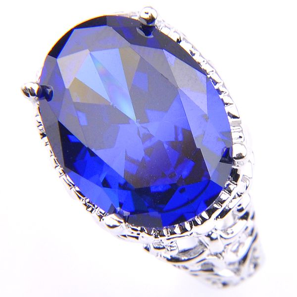 Top vente ovale bleu topaze anneaux 925 en argent Sterling plaqué bague de fiançailles dames 12*16mm