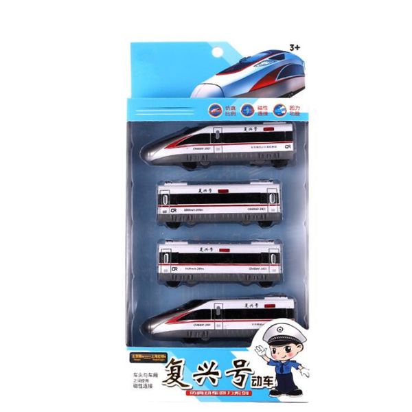 4pcs / lot modèle de train en alliage métro à grande vitesse Pull Back magnétique enfants jouets modèle de voiture jouet piste train jouets pour enfants LJ200930