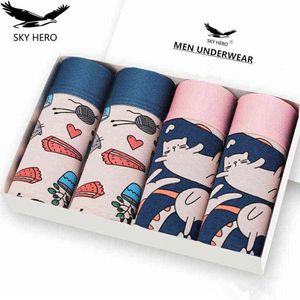 4pcs/Lot Boxer Shorts for Man Underpants Men Boxers Cotton Pouch Underwear Male Boyshorts Funny Low Waist Custom Panties H1214