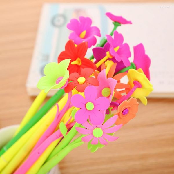 4 unids/lote de bolígrafos de Gel bonitos con flores para niños, material escolar para oficina, papelería, bolígrafos de escritura Kawaii, tinta negra de 0,5mm, venta al por mayor