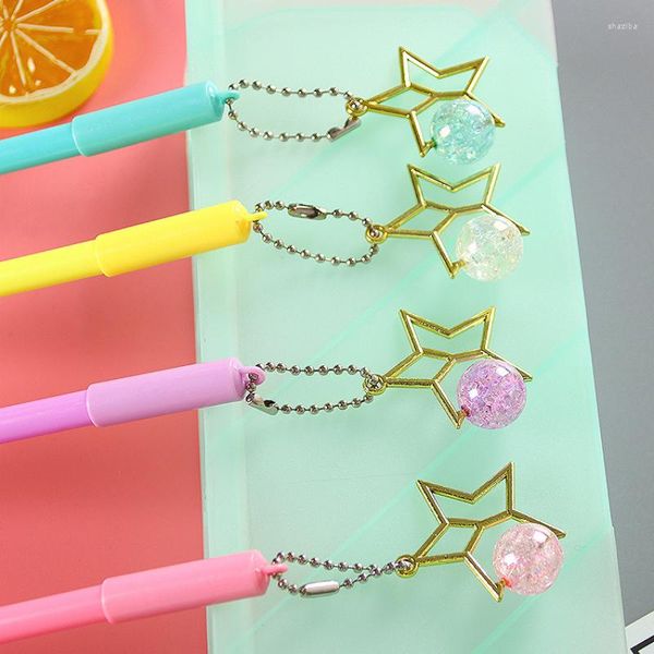 4 pièces/lot mignon étoile pendentif Gel stylo pour enfants étudiant école fournitures de bureau papeterie Kawaii écriture stylos 0.5mm encre noire