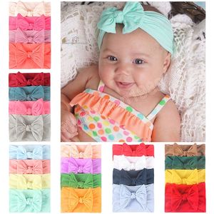 4 stks/partij Mode Zachte Elastische Nylon Hoofdband Baby Meisjes Effen Kleur Strik Haarband Pasgeboren Hoofddeksels Haaraccessoires