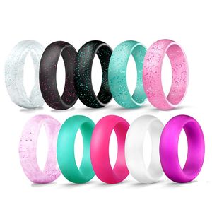 4 stks / partij mode vrouwen siliconen bruiloft band ringen solide bling flexibele comfortabele vinger O-ring voor meisje engagement luxe sieraden in bulk