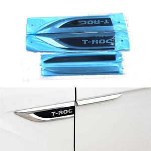 4pcs / lot pour VW T-ROC TROC 2018 2019 Chrome Side Fender Door Wing Emblem Badge Sticker3017