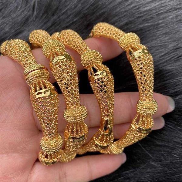 4 unids / lote India Arabia Saudita 24 k Color oro BangleBracelet Dubai Brazaletes para mujeres África Joyería Etíope Boda Novia Regalo 21309J