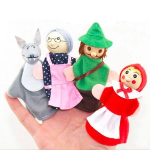 4pcs/lot Kids Finger Puppets Doll pluche speelgoed schattig kleine rooddraaiende kap houten hoofd sprookjesverhaal vertellen met hand poppen