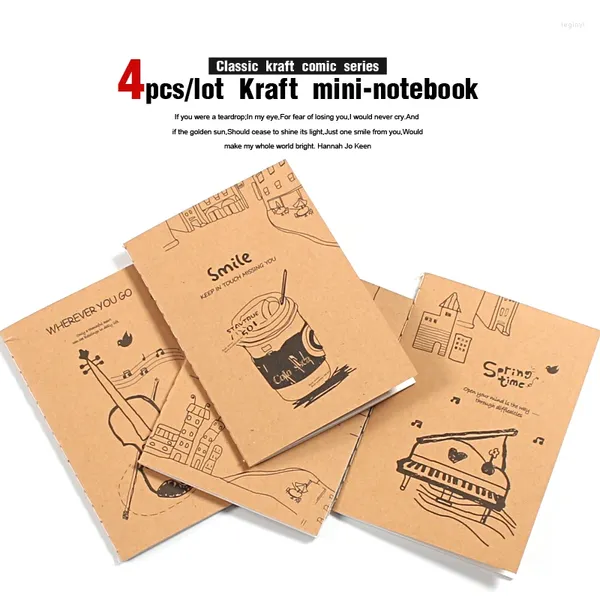 Bloc-notes Kraft, 4 pièces/lot, bloc-notes mignon Kawaii, Mini carnet de notes pour produits laitiers, carnet de voyage, notatnik, petite école