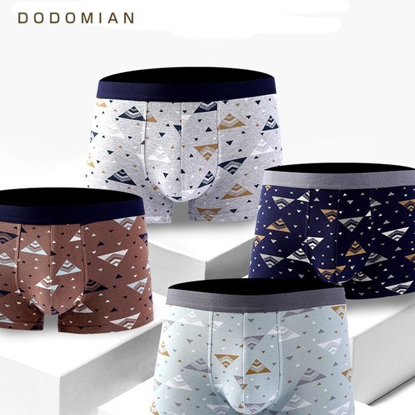 4pcs \ lot Homme Sous-Vêtements DODOMIAN Élastique Large Ceinture Hommes Underpant Solide Coton Culotte Modèle Boxer Sexy Plus La Taille Boxer 201023