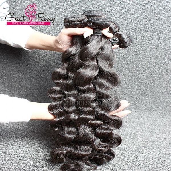 DHgate 4pcs / lot Naturel Noir Lâche Curl Vague Remy Vierge Extension de Cheveux Humains Top Qualité Cheveux Malaisiens Tissage Greatremy Expédition Rapide