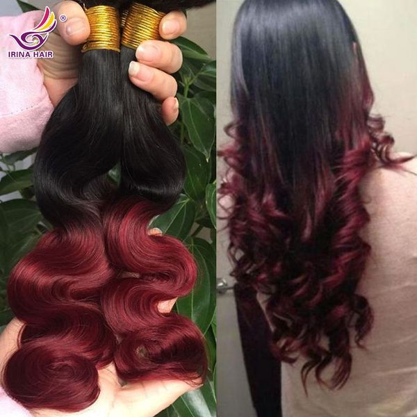 4pcs / lot Ombre 100% Non Transformés Remy Extensions de Cheveux Humains Brésiliens Vierge Cheveux Vague de Corps 1B Bourgogne Deux Tons Ombre Couleur Livraison gratuite