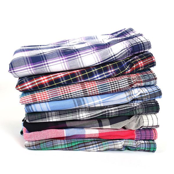 4pcs / lot Plaid Qualité Sexy Hommes Sous-vêtements Boxers Coton Culotte Cockcon Cueca Boxer Mâle Sous-vêtements Shorts Trunk Marque 210518