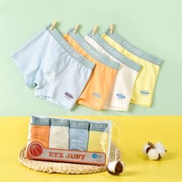 4 unids/lote de pantalones cortos para niños pequeños, paquete de bragas con estampado de letras, calzoncillos de Modal para adolescentes, ropa interior transpirable 210622