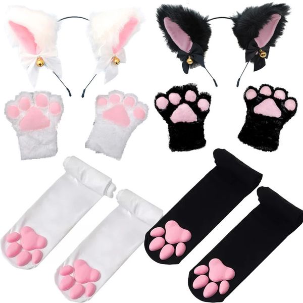 4 pièces joli bandeau d'oreille de chat gants à griffes filles Anime Cosplay Costume en peluche fourrure bas soirée Club bandeaux 231220