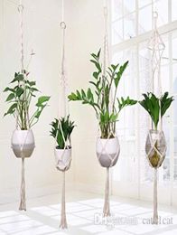 4pcs MacRame Plant Hanger Handmaded Cotton Soportador de planta de algodón Canasta de pared colgante para el patio de jardín al aire libre Balcón C2074268