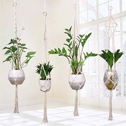 4pcs Hangage de plante de macrame Panteur de plante coton tissé à main