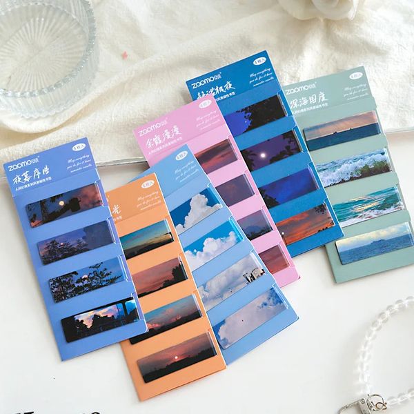 4pcs Bookmark magnétique Beau paysage SEA SKY SKINE Art Page Folder For Books Readers Student Stationery Office School fournit des fournitures 240515