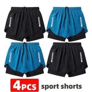 4pcs heren hardloop shorts sport shorts atletics marathon losse snel droge 2 in 1 lining training fitness gym jogging korte broek 240327