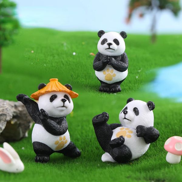 4pcs miniatures kung fu panda gâteau topper animaux en plastique pandas modèles jardin végétal de fleur de fleur