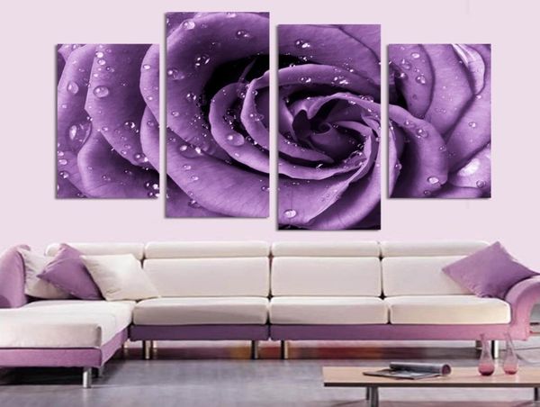 4 Uds. Imagen decorativa de arte de la pared de la habitación familiar moderna romántica rosa púrpura HD lienzo impreso pintura decorativa 5192252