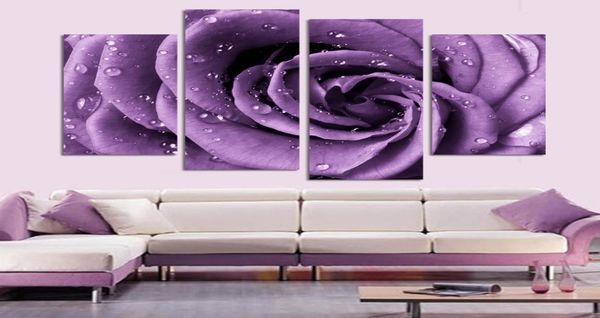 4 pièces moderne famille el chambre mur Art décoration photo romantique violet Rose HD impression sur toile peinture décorative 5152089