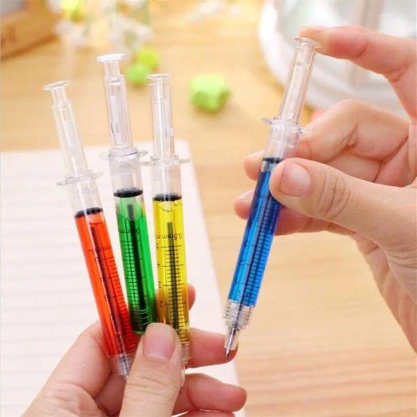 Stylos à seringue multicolores, nouveauté, stylo à bille liquide, aiguille en forme de Tube, encre noire, cadeau, 4 pièces