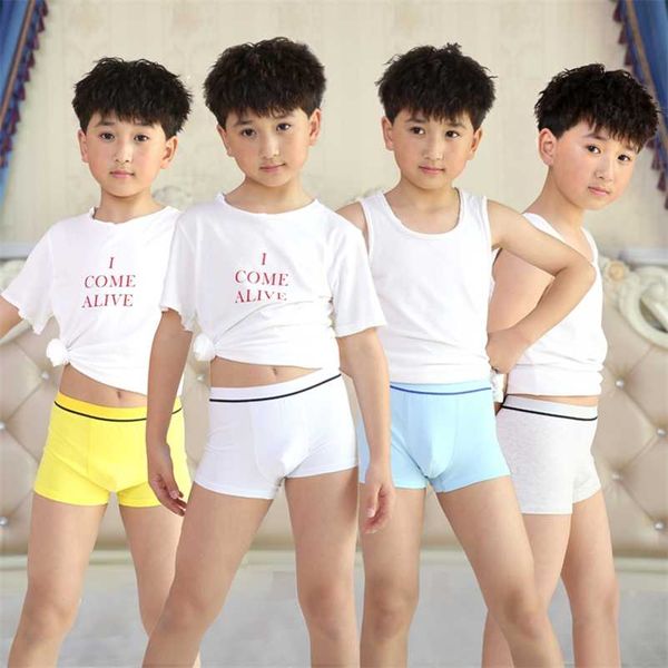 4pcs / pack sous-vêtements pour garçons enfants coton couleur unie grands garçons boxeurs adolescents sous-vêtements blancs sous-vêtements doux enfants 6 10 14 16 ans 211122