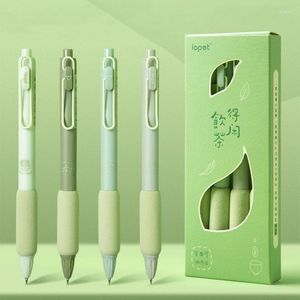 4pcs / pack Green Tea Gel Pen Set 0,5 mm Écriture Soft Touch Point Ballpoint Ball Color Ink Pens Office School Supply