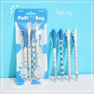 4pcs Papi Dog Gel Penns Set Rotate Cartoon 0,5 mm Ballpoint Ball Dry-Dry Color Ink for Writing School Office A7243