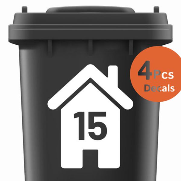 4 pièces personnalisé Wheelie Bin ordures poubelle conteneur maison numéro autocollants décalcomanie vinyle Garage décor à la maison