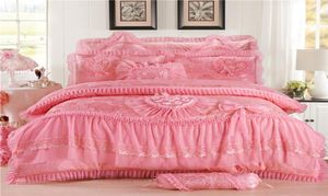 4pcs Pink Sethaped Luxury Liberding Set King Queen Wedding Bedclothes Lits Feuilles Coton Princesse en dentelle Couvrette de couverture 357 R25207950
