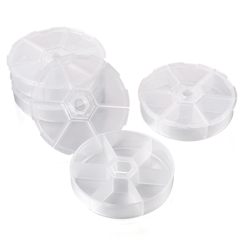 4pcs Plastic Bead Containers 6 Compartment Round Flip Top Bead Storage Box for Seed Beads Jewelry Findings Storing Set 7.8x1.8cm