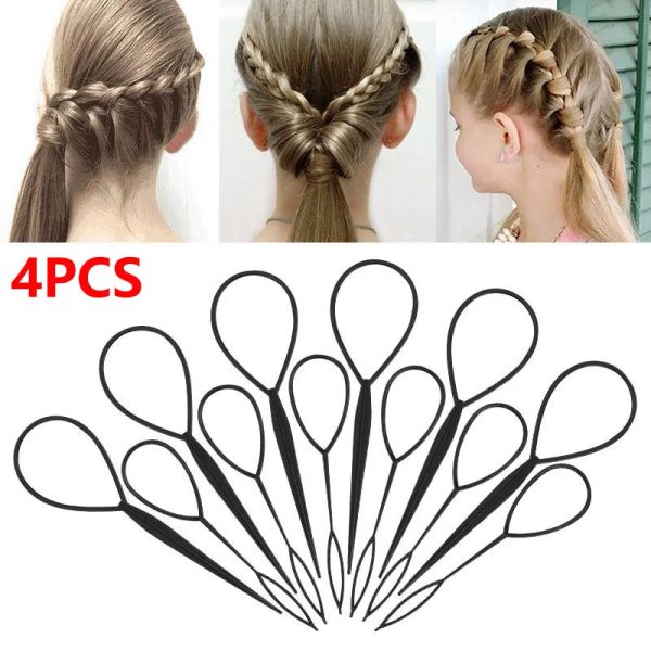 Herramientas de peinado de cola de pony 4pcs establecido con aguja con topsy bucle bull fabricias trenzas accesorios de belleza herramientas para peluquería