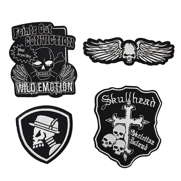 4 Uds. Parches de insignias de calaveras Punk para ropa de Motor, parche de aplique de transferencia de hierro para ropa, chaqueta, insignia de bordado para coser DIY