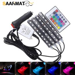 4 stks RGB LED Strip S Colors Styling Decoratieve Sfeer Lampen Auto Interieur Licht met externe 12V