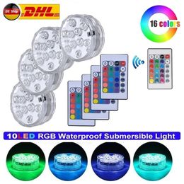 4pcs RGB lumière submersible télécommande 10 LED lampe de nuit sous-marine pour rium vase jardin piscine Y200917