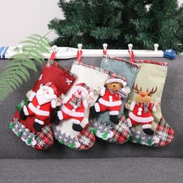 4 stks Santa Claus Snowman Bear Elk Christmas Stocking Xmas Pouch Gift Tassen Kerstdecoratie voor thuis Nieuwjaars Kid Gift