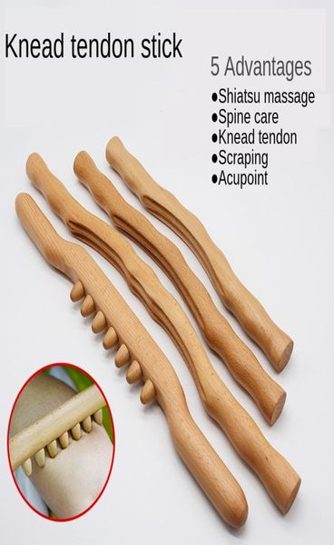 4 pièces bâton de grattage en bois de hêtre dos épaule cou taille jambe outils de Massage brûleur de graisse méridien brosse mince masseur de cellulite Rod7432031