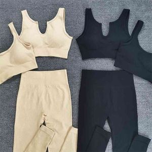 4pcs sans couture yoga ensemble femmes survêtement 4 pièces crop top soutien-gorge taille haute leggings sportsuit tenue d'entraînement sport gym porter des vêtements 210802