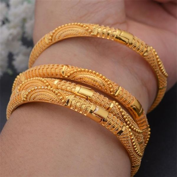 4 pièces ensemble 24K Dubai couleur or africain mariée bracelets de mariage pour les femmes saoudiennes arabes bracelet bracelets bijoux 220702156F