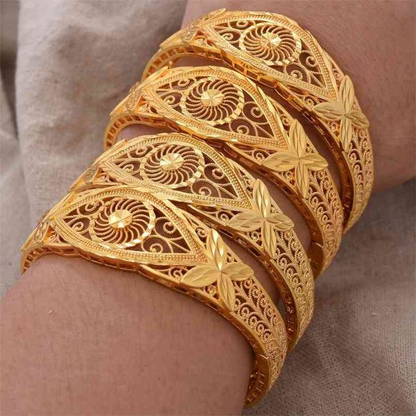 4 unids/set 24 K Dubai Color oro brazaletes para mujeres Etiopía brazaletes África Arabia Saudita boda joyería fiesta regalo 210918